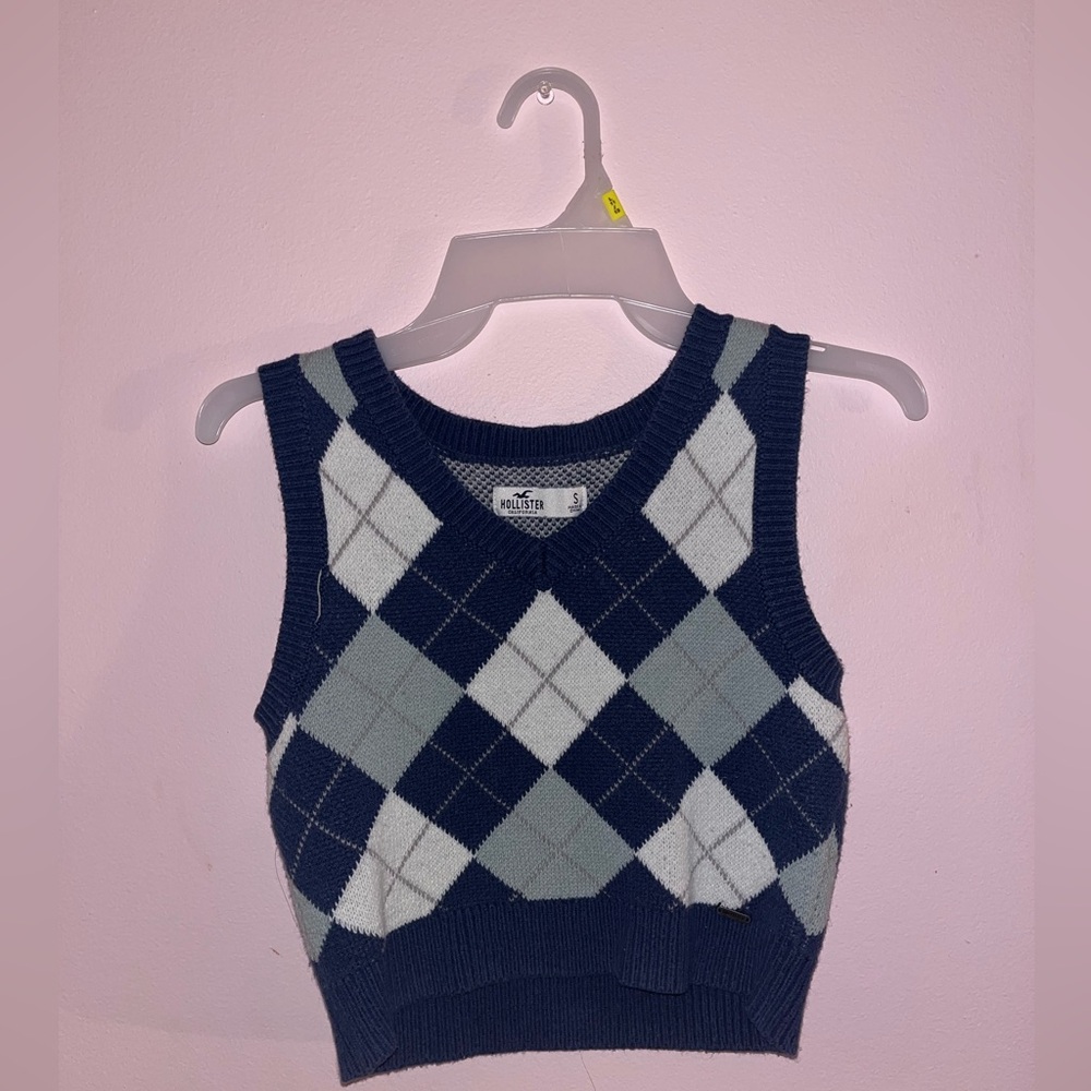 Hollister Blue Argyle Sweater Vest